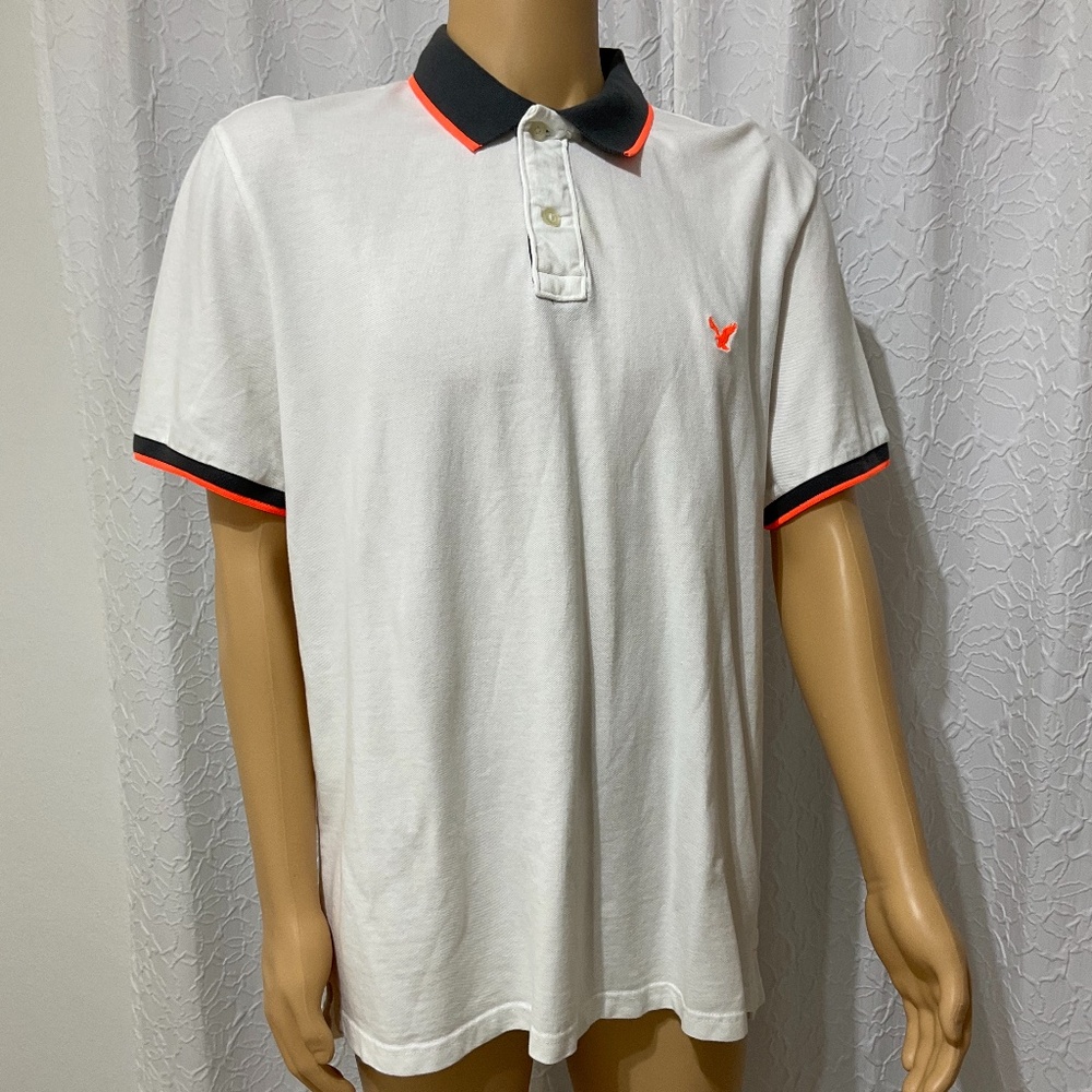 NEW American eagle man Polo size XXL NEW 100% Cotton White Collar Orange Gray 03